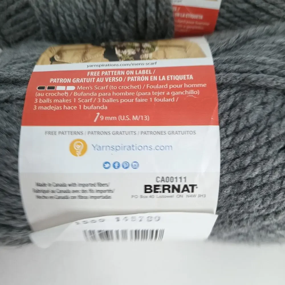 Bernat Softee Chunky Yarn Lot True Gray 2 Pack #6 Super Bulky 3.5 oz 100g 28044